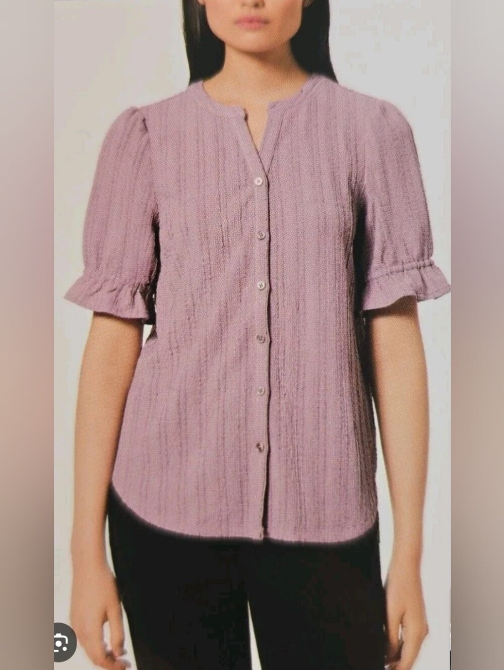 Cable & Gauge Mauve Button-Front Puff Sleeve Blouse NWT Small